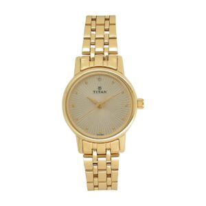 Titan Karishma Quartz Analog Champagne Round Dial Golden Stainless Steel Strap Watch for Women