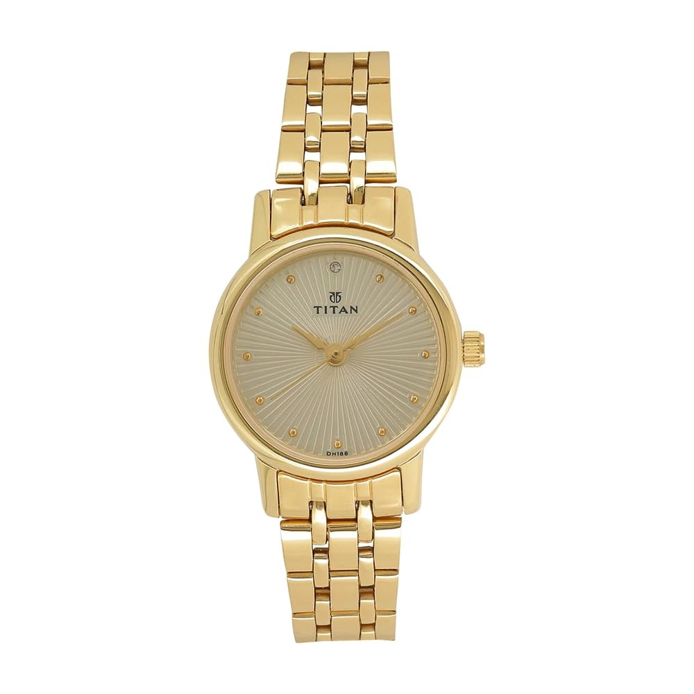 Titan Karishma Quartz Analog Champagne Round Dial Golden Stainless Steel Strap Watch for Women