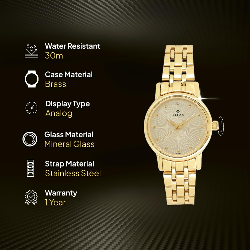 Titan Karishma Quartz Analog Champagne Round Dial Golden Stainless Steel Strap Watch for Women - Image 2