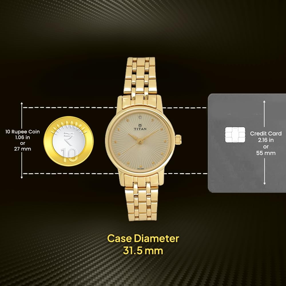 Titan Karishma Quartz Analog Champagne Round Dial Golden Stainless Steel Strap Watch for Women - Image 3