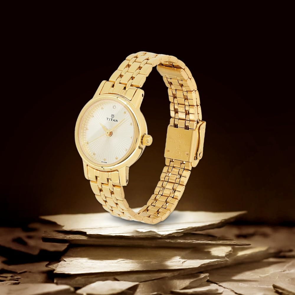 Titan Karishma Quartz Analog Champagne Round Dial Golden Stainless Steel Strap Watch for Women - Image 5